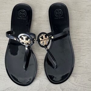 Tory Burch Black Sandals with Gold Emblem